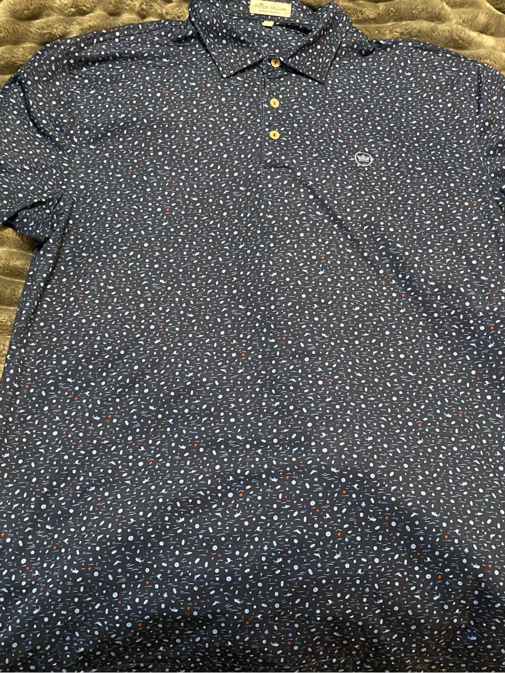 Peter Millar Navy Polo with Micro Geo Print